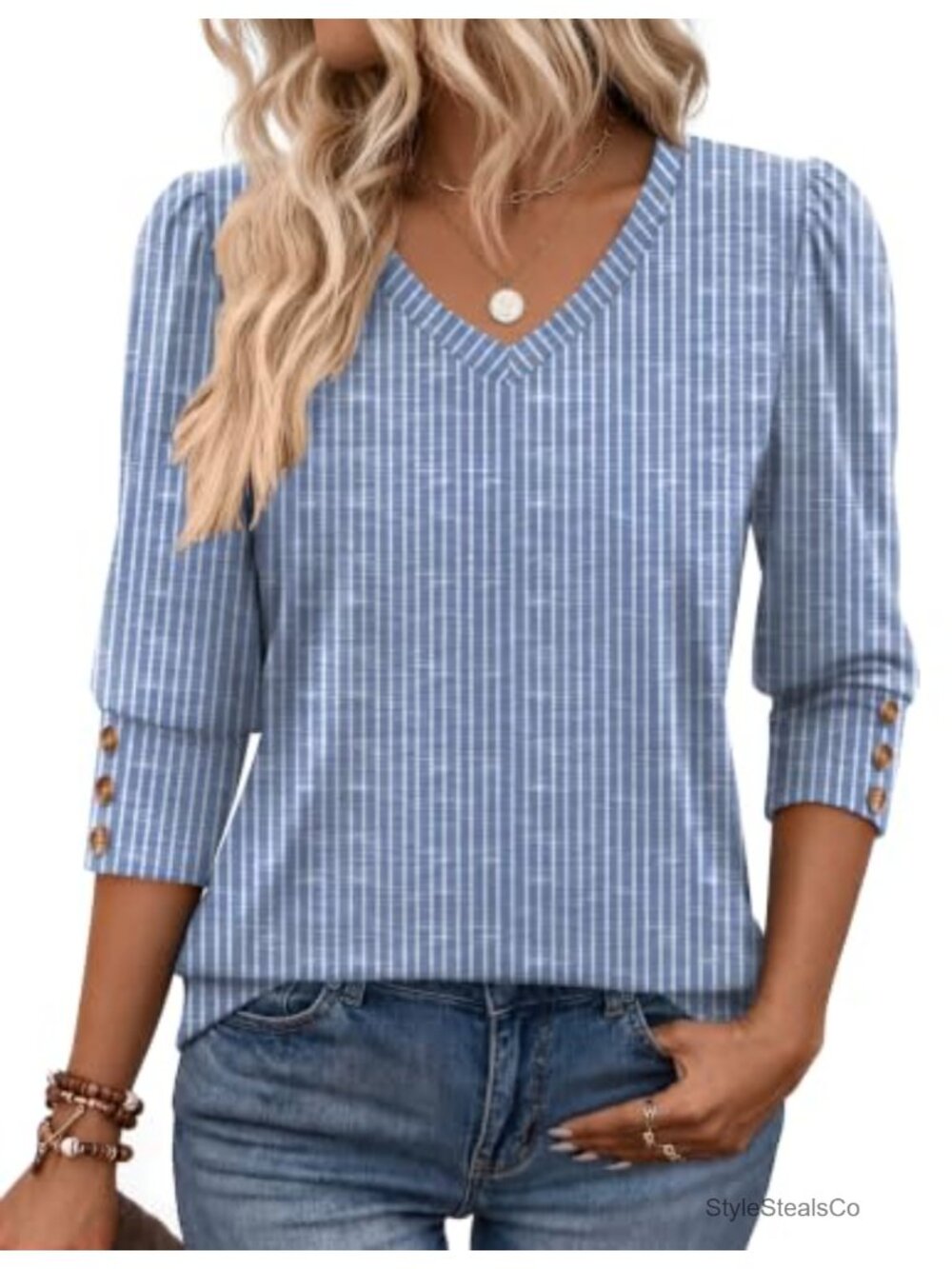Womens 3/4 Sleeve V Neck Tunic Tops Dressy Casual Blouse